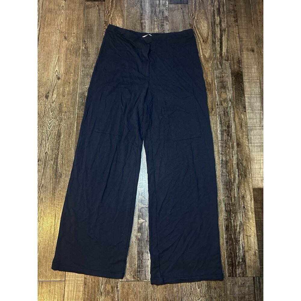 Alembika Navy Wide Leg Lounge Pants Front Pockets Stretch Pull On Size 2 / US 10